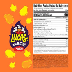 Lucas Muecas Mango Lollipop closeup reveals bright mango candy with chili dust.