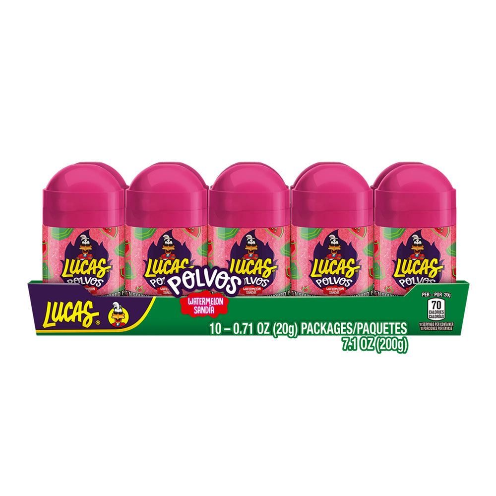 Lucas Powder Watermelon Candy package with 10-piece set for treats.