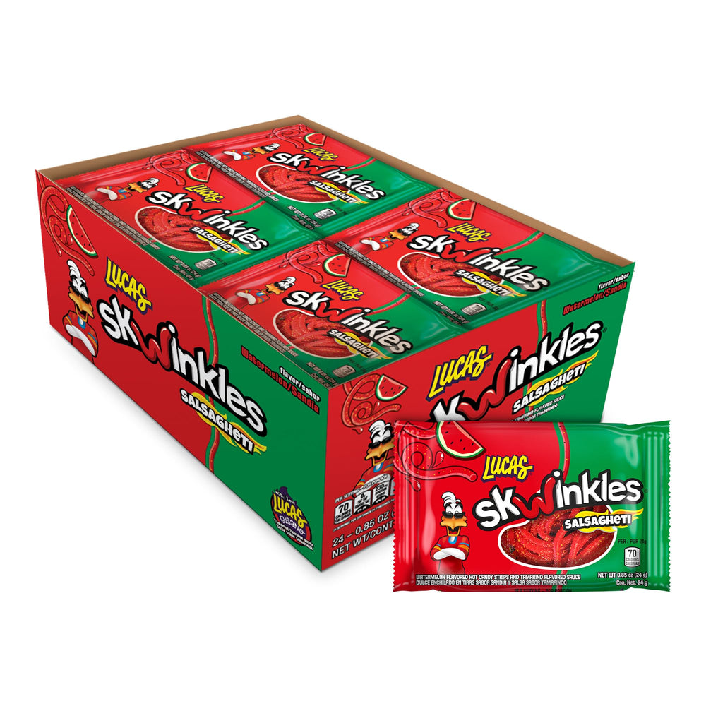 Lucas Salsagheti watermelon candy strips in bright packaging for playful snacking
