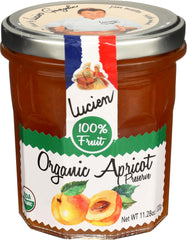Lucien Georgelin organic apricot spread jar showing rich color ideal for breakfast.