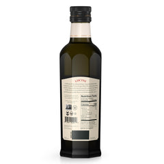 Lucini Everyday EVOO label close-up highlights kosher-certified, non-GMO quality.