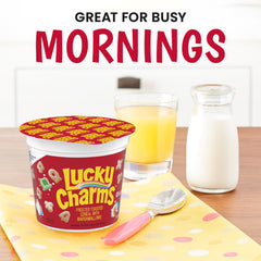 Lucky Charms pour-and-go cup with gluten-free crunch and marshmallows.