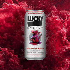 Lucky Energy Red Ryder Punch ingredients list highlights beta-alanine and taurine.