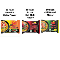 Lucky Me Pancit Canton Chilimansi pack label signals bold zest for dinners.