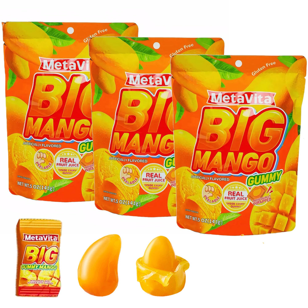 Luckycare MetaVita mango peel gummy with outer skin and soft center for playful snacking