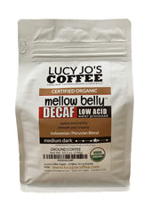 Lucy Jo's Coffee Decaf Mellow Belly Ground—low acid and smooth