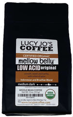 Lucy Jo's Coffee Mellow Belly low-acid bag, smooth and gentle on the stomach