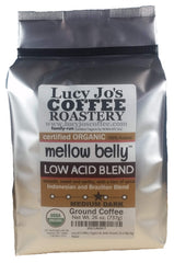 Lucy Jo's Coffee Mellow Belly Low Acid ground coffee for easy mornings with a smooth profile
