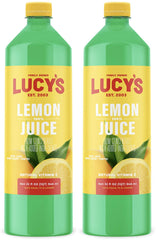 Lucy’s Lemon Juice 2-Pack bottles on shelf, convenient pantry staple.