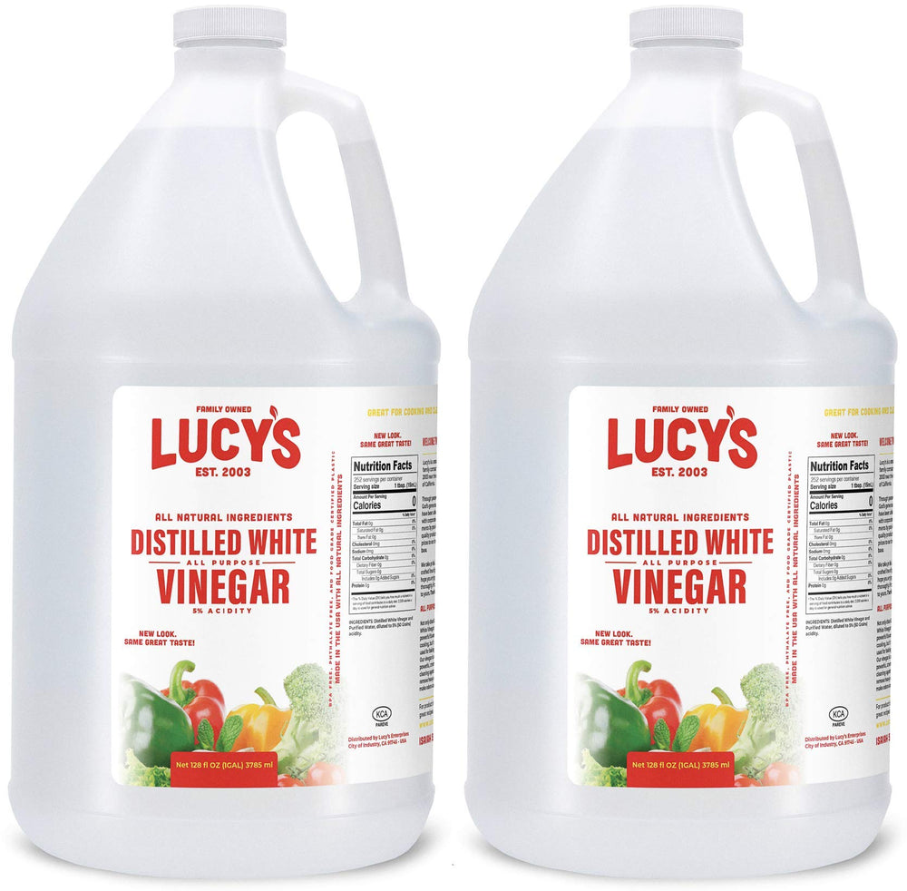 Lucy's white vinegar bottle 1 gallon for versatile kitchen and cleaning tasks.