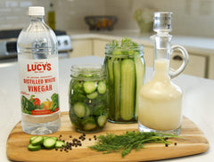 Lucy’s White Vinegar in a kitchen as a natural cleaner.