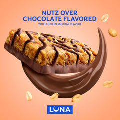 Creamy coating on LUNA Nutz Over Chocolate bar for rich flavor.