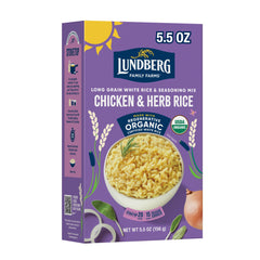 Lundberg Chicken and Herb Seasoned Rice in a steaming bowl ready to pair with favorites
