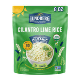 Lundberg Cilantro Lime Rice pack highlighting regenerative organic rice for quick meals.