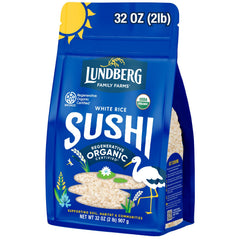 Lundberg Sushi Rice front package shows regenerative organic certification for sustainable meals.