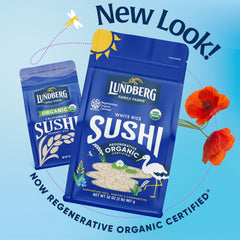Lundberg Sushi Rice on kitchen counter for burritos, salads, and bowls.