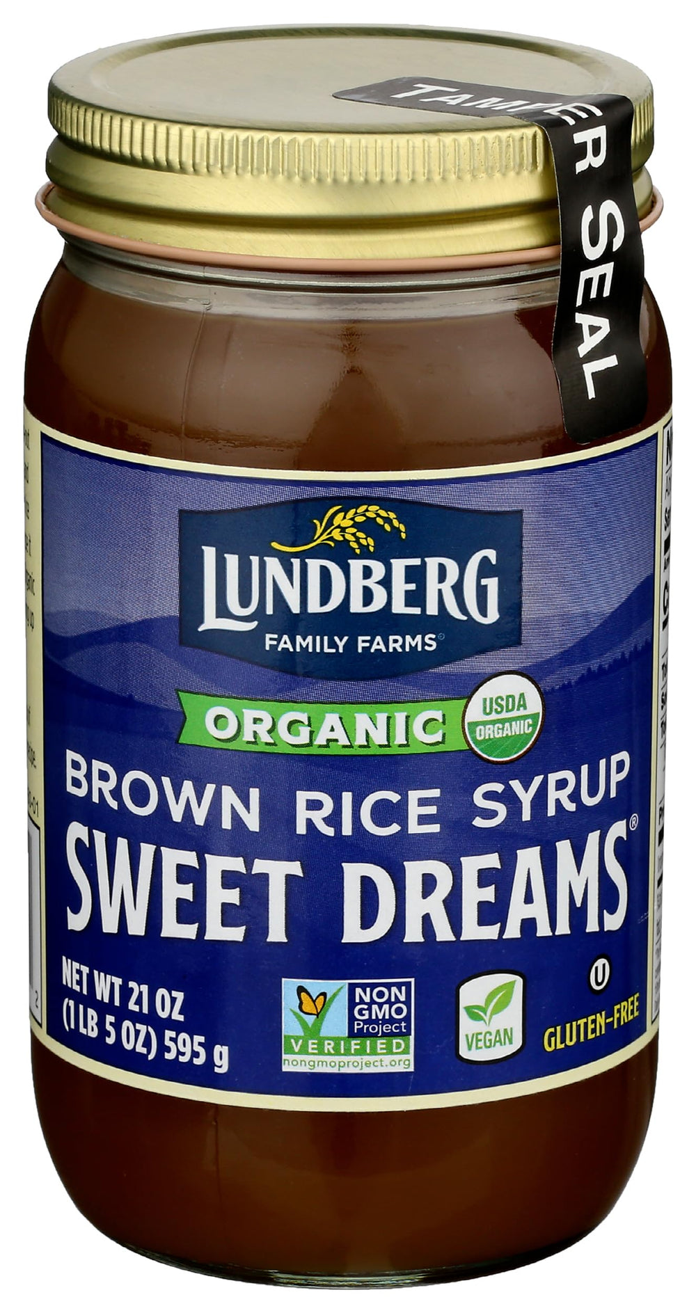 Lundberg Sweet Dreams brown rice syrup bottle pouring for baking versatility