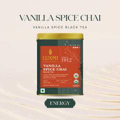 LUXMI Estates Vanilla Spice Chai cardamom-cinnamon mix adds warm spice.