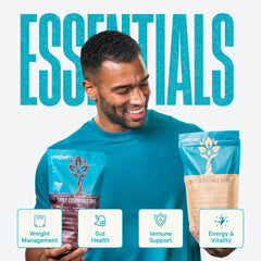 LyfeFuel Essentials chocolate shake scoop resting on powder for portioning