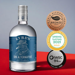Lyre's Gin Alternative bottle on shelf with elegant packaging for gifting.