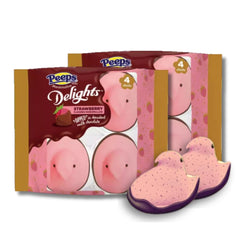 LYZA'S SWEETS & TREATS Peeps Delights strawberry chicks in milk chocolate, two-pack presentation for gifting.