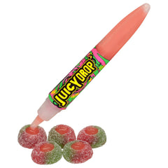 Lyza's Juicy Drop Gummies flavors close-up highlighting four fruity options.