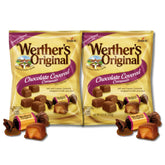 Lyza's Sweets & Treats Werther's chocolate-covered caramels bag close-up, rich texture ready to share