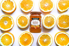 Mackays Dundee Orange Marmalade jar side label shows vegan and gluten-free options