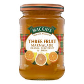 Mackays Marmalade 3 Fruit bottle close-up with vibrant citrus glaze for toast