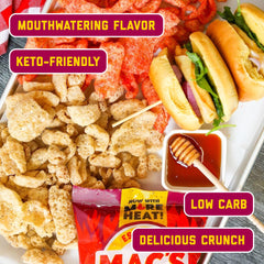 Mac's Chicharrones texture image highlights ultra-crisp bite perfect with dips.
