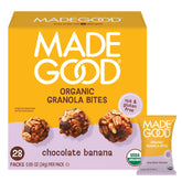 MadeGood Chocolate Banana Granola Bites packaging with resealable pouch for portability.
