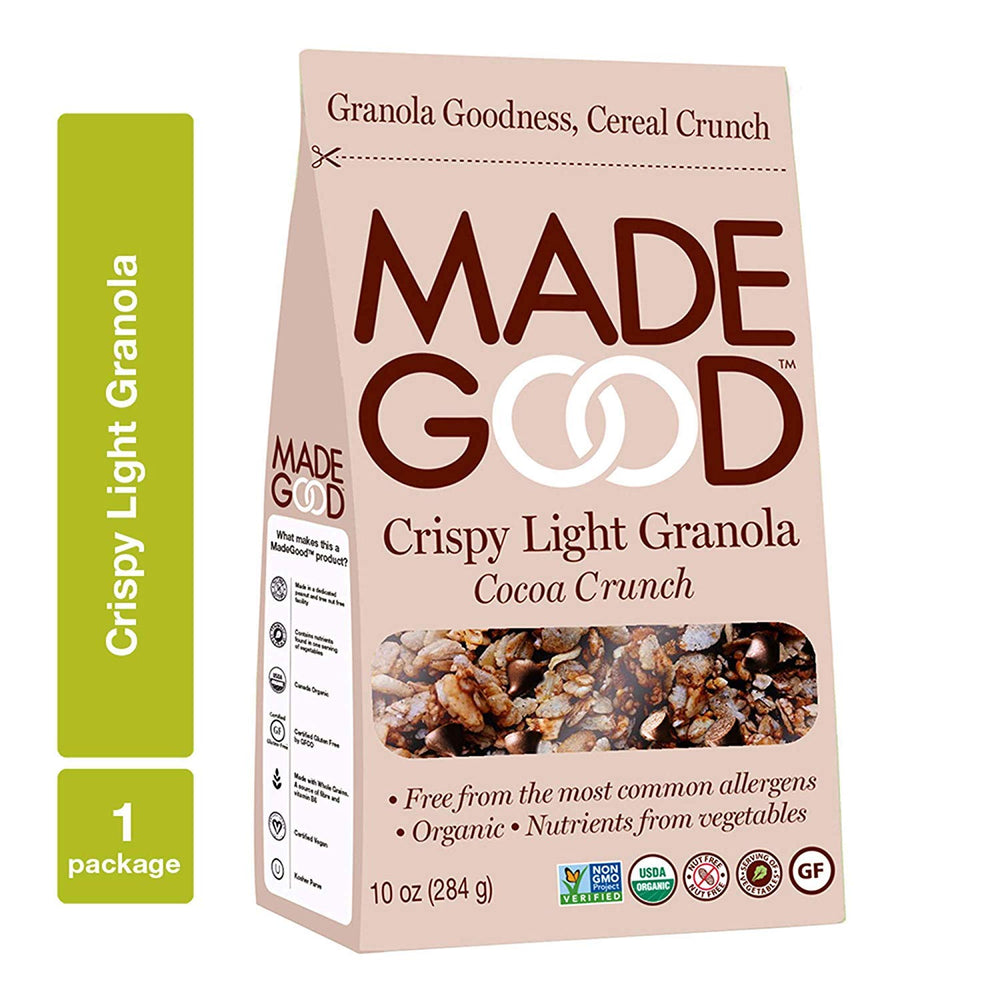 Made Good Cocoa Crunch granola in a bowl, ideal quick breakfast.