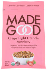 Made Good Crispy Light Granola strawberry bowl highlights crunchy oats and a strawberry burst for breakfast.