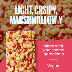MadeGood Crispy Squares Strawberry bars close-up, showing bright strawberry bits.