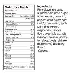 Ingredients label close-up on Made Good Minis, non-GMO promise and simple ingredients.
