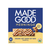 MadeGood Mornings Blueberry Soft Baked Bars packaged box for grab-and-go breakfast.