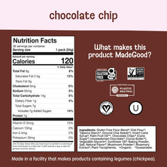 Close-up of Made Good cookies highlighting soft texture and chocolate chips.