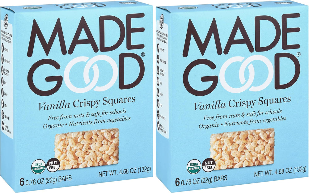 MadeGood Vanilla Crispy Squares twin pack image; vegan, gluten-free snack on-the-go