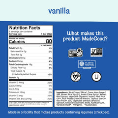 Made Good Vanilla Crispy Squares close-up reveals airy rice crisp texture and creamy vanilla notes.