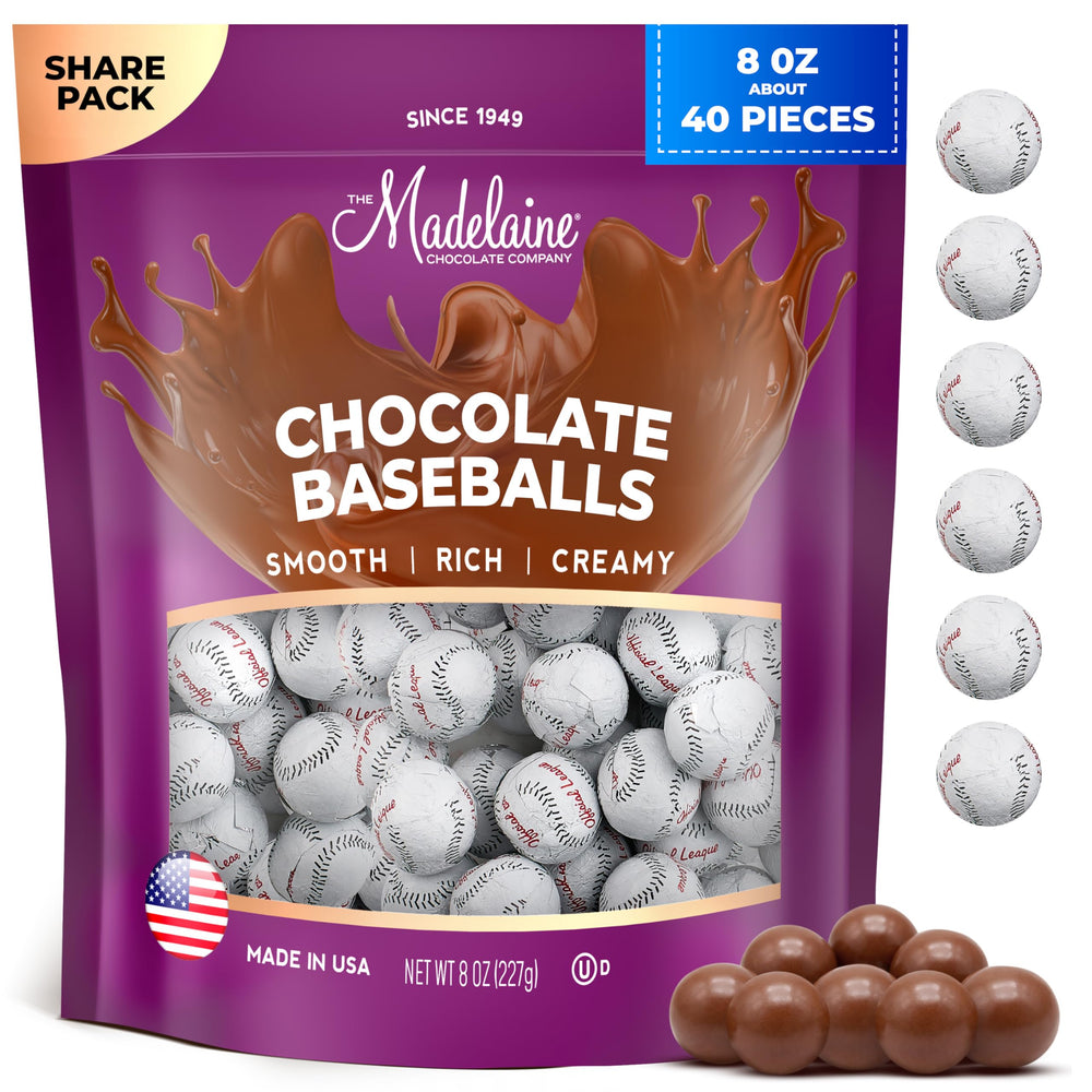 Madelaine baseball candy with Italian foil wrap, ideal party favors.