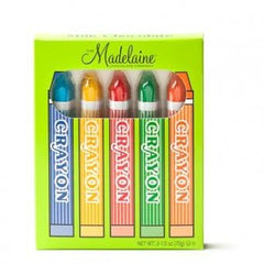 Madelaine Chocolate Crayons foil wrap detail, premium presentation for gifts.