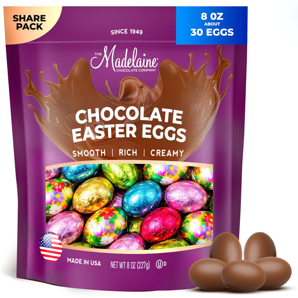 Madelaine Chocolate Easter Eggs with colorful foil wrapping, ideal for Easter baskets
