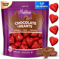 The Madelaine Milk Chocolate Mini Heart in red foil, individually wrapped for gifting