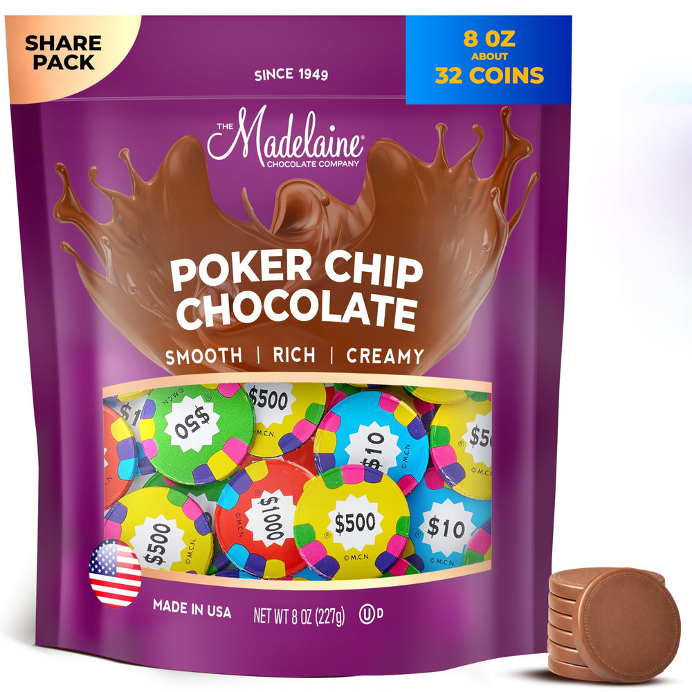 Madelaine Poker Chip Chocolates packaging ideal for party favors.
