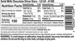 Closeup of Madelaine Silver Stars showing milk chocolate texture