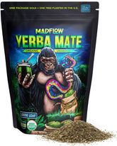 MADFLOW unsmoked organic yerba mate packaging emphasizes freshness with a resealable, eco-friendly pouch.