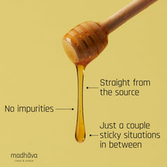 Madhava Organic Honey jar texture close-up with rich golden hue