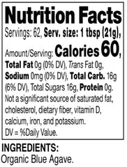 MADHAVA Organic Light Agave Nectar front label shows USDA Organic and vegan certifications.