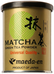 Maeda Shiki Matcha powder in tin for authentic tea preparation and daily focus.