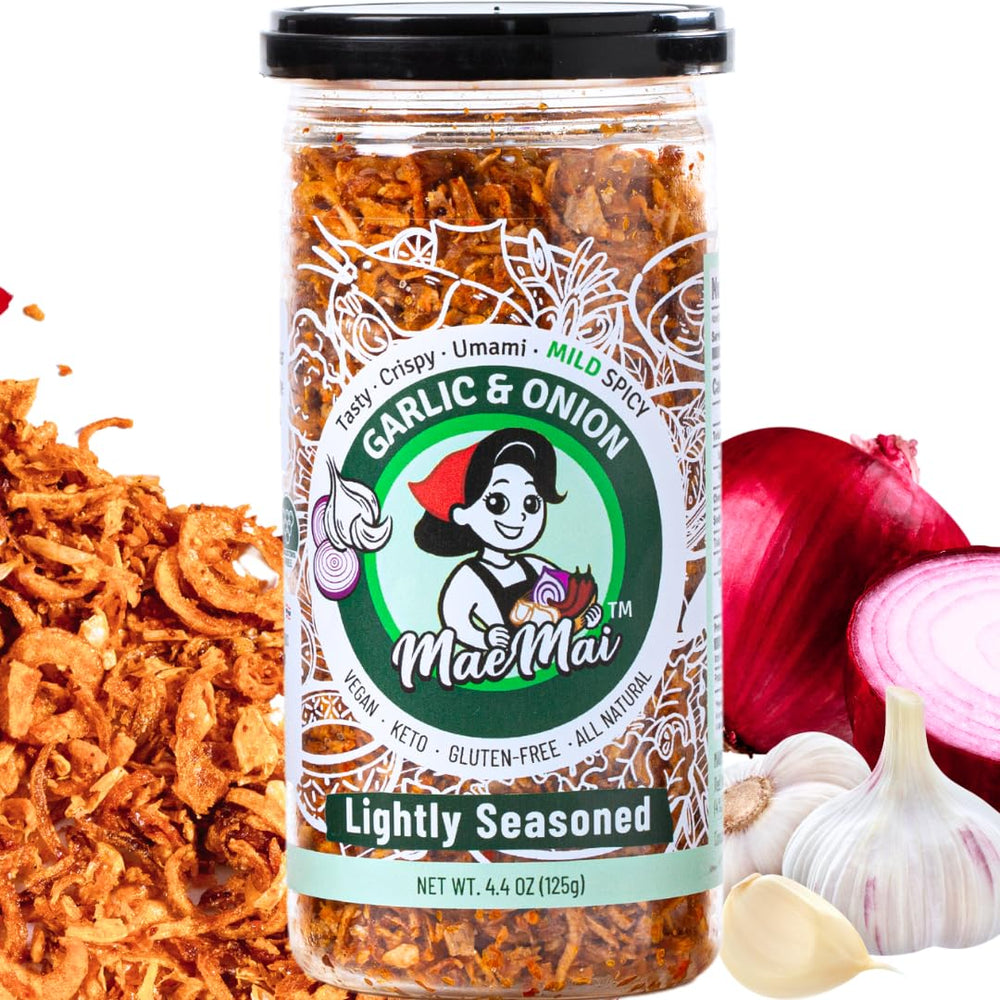 MaeMai MILD Spice bottle front label, versatile vegan seasoning for meals.
